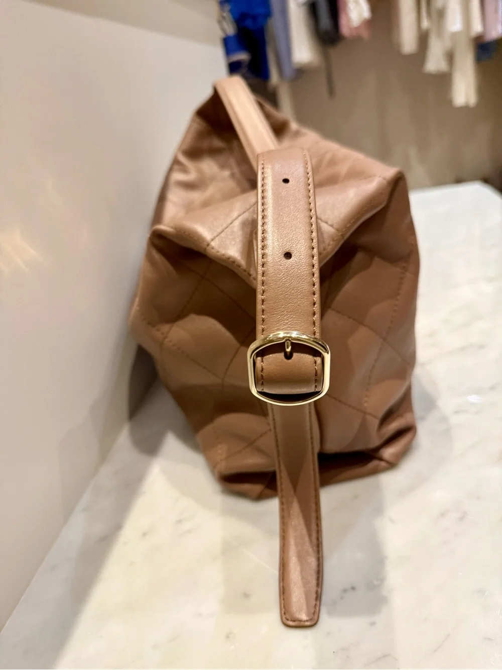 CHANEL Quilted Lambskin Shoulder Bag in Taupe